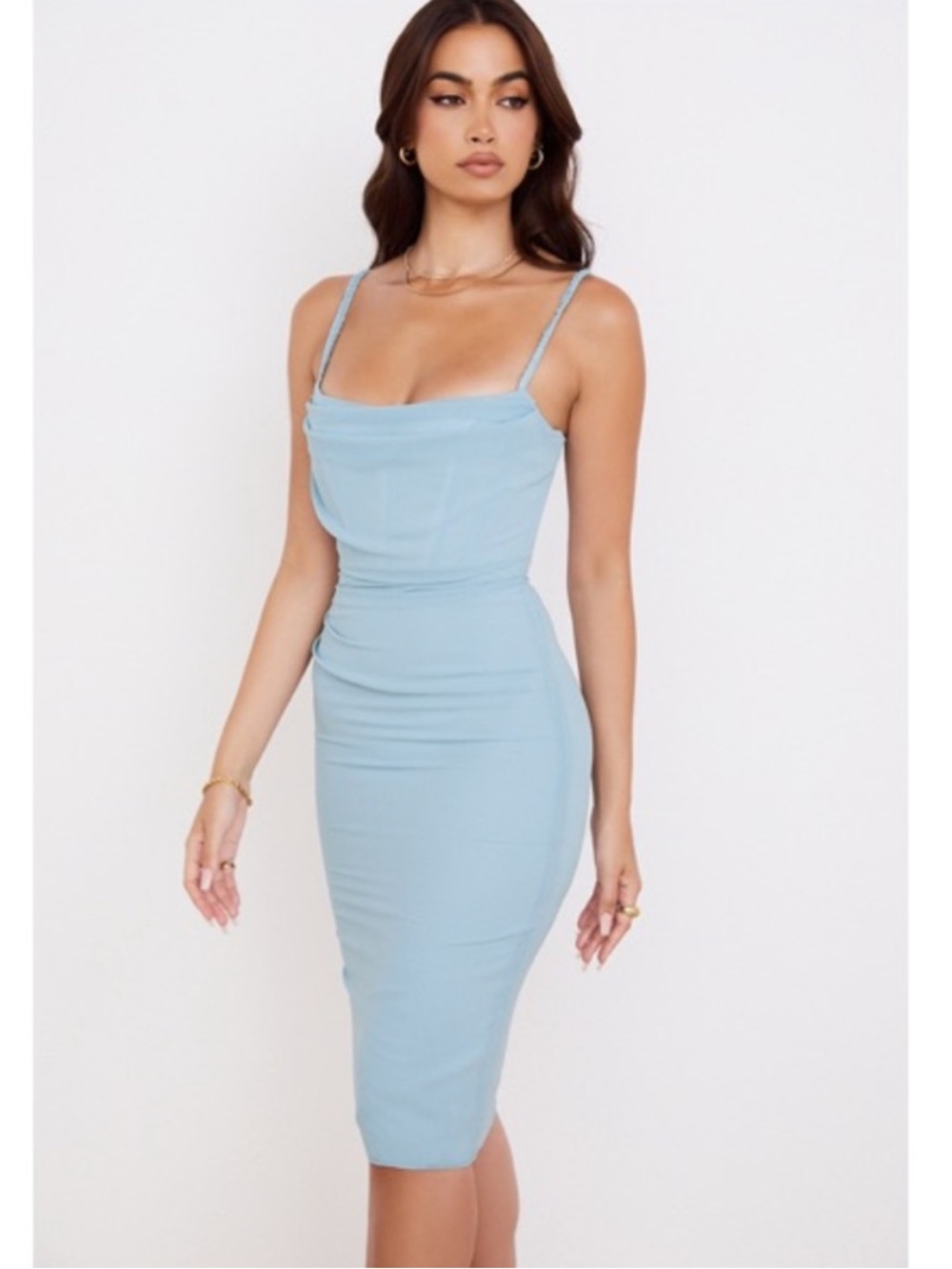 NWT House of CB Jamille Dress Blue Corset MIDI size XL L+